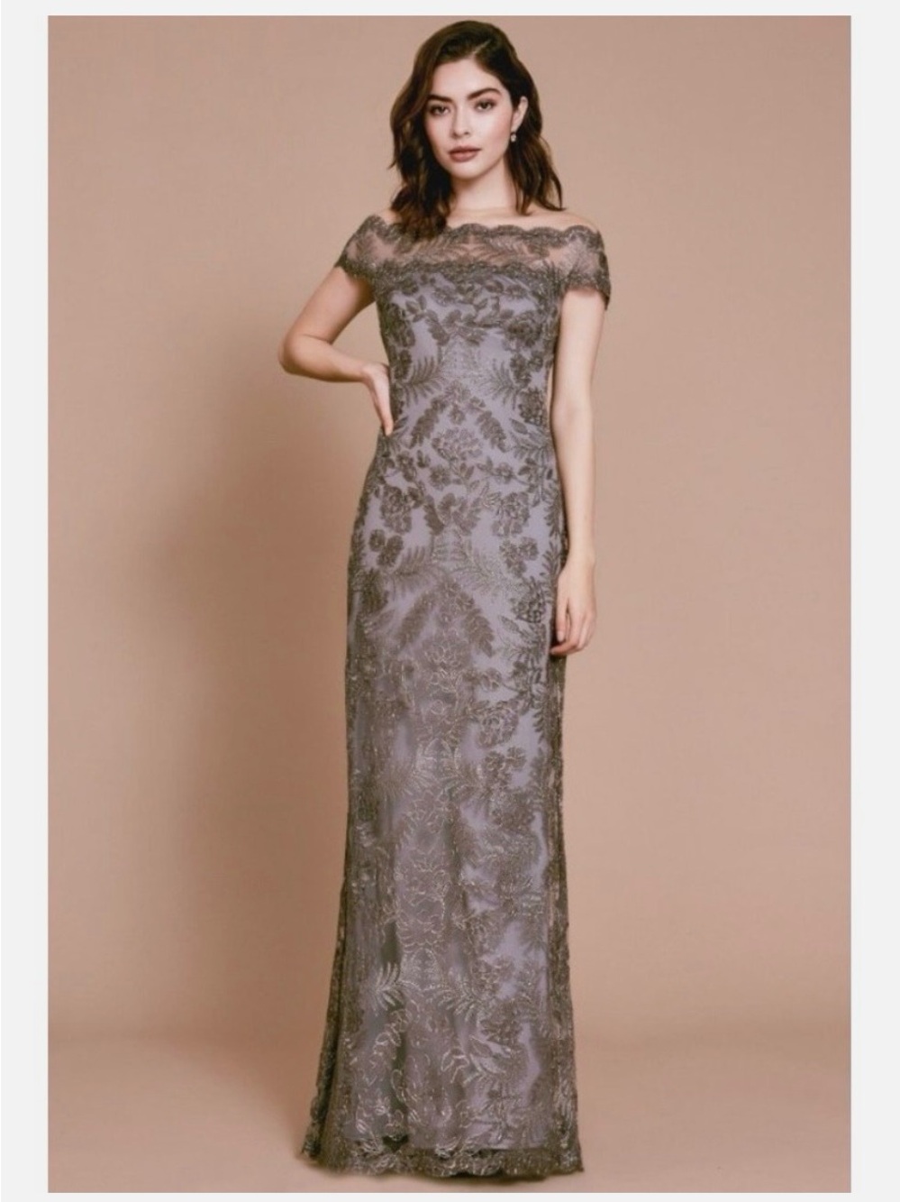 Tadashi Shoji Illusion Off-Shoulder Evening Gown